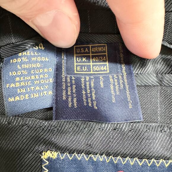 Brooks Brothers Suit Jacket Mens Size 40R Black Single Breasted Striped - Picture 6 of 7